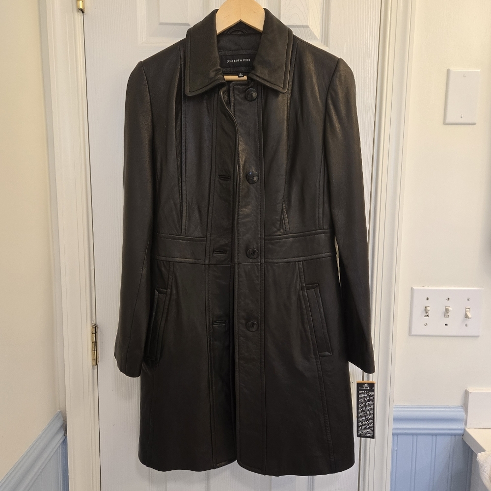 Jones New York Black Trench Coat Classic Design